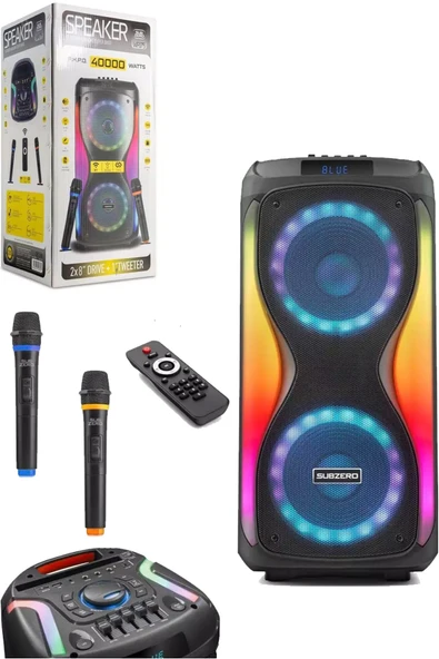 EXENAR Büyük Boy Bluetooth Hoparlör 40000WATTS Speaker 8x2 Çift Hoparlör 2 Mikrofonlu 3600mAh Parti Boy - Resim 4