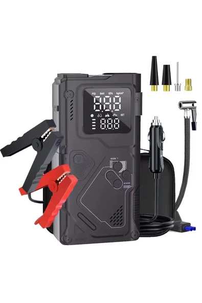 EXENAR 12.000mAh Araç Akü Şarj Takviyeli Işıklı Hava Kompresörü Akü Takviye Cihazı 4'ü 1 Arada Powerbank, - Resim 5