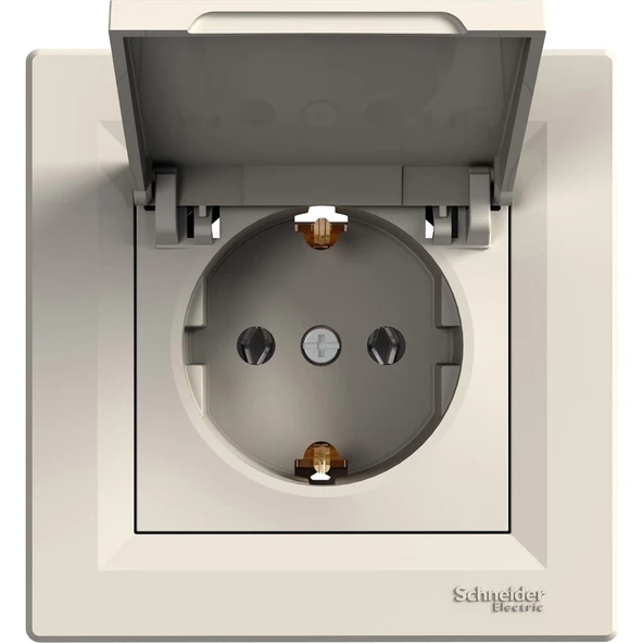 Schneider Electric Schneider,Asfora – Kapaklı Topraklı Priz, 16a, Çerçeveli – Krem ürün görseli