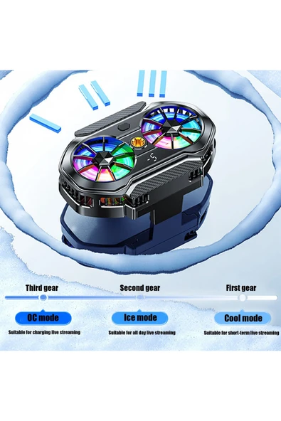 EXENAR Çift Fanlı Gaming Telefon Hava Soğutma Fanı Derece Göstergeli Radyatör Sessiz Fan Telefon Soğutucu - Resim 5