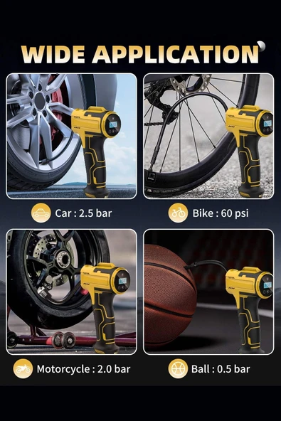 EXENAR 3600mAh Araç Işıklı Hava Kompresörü Takviye Cihazı Lastik Şişirme Pompası 150PSI - Resim 4