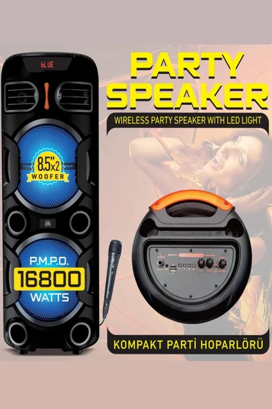 EXENAR Büyük Boy Bluetooth Hoparlör PMP0 16800W Speaker 8.5X2 WOOFER Mikrofonlu Parti Boy Hoparlör 1800 mAh - Resim 2