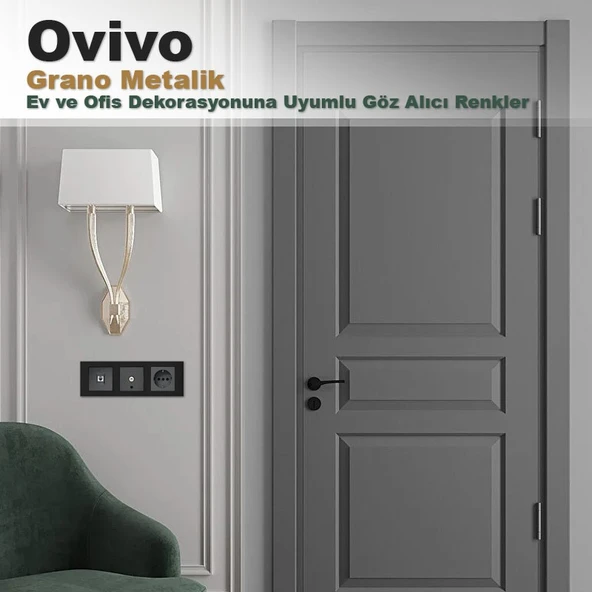 Ovivo Grano Metalik Kapaklı Topraklı Priz Füme + Füme Çerçeve - Resim 2