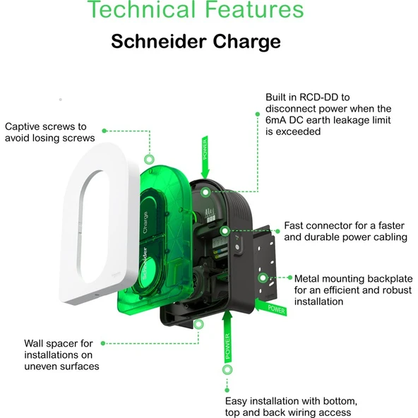 Schneider Electric Uzmlight Schneider Electric Schneıder Charge Evlink Wallbox 22,1kw Plastik 1xt2 Soket Elektrikli Araç Şarj Istasyonu Yeni Nesil - Resim 2
