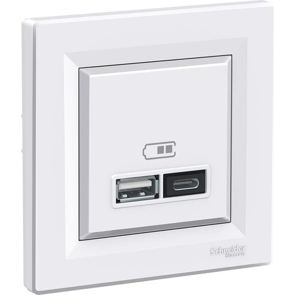 Schneider Electric Schneider Asfora Beyaz USB Şarj Prizi 2.4A Type A+C Çerçeveli - EPH2700321 ürün görseli 1