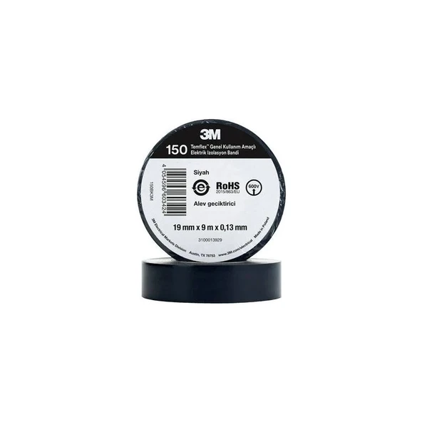 3M Temflex Pvc Elektriksel İzolasyon Bandı (10 Adet) Siyah - 1