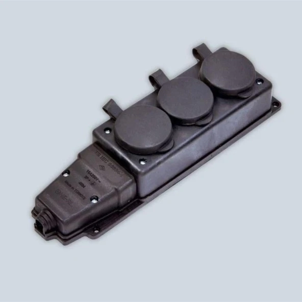 Fetih Priz 3'lü Topraklı Klemensli Kauçuk Grup Priz Monofaze Priz Fetih - Resim 3