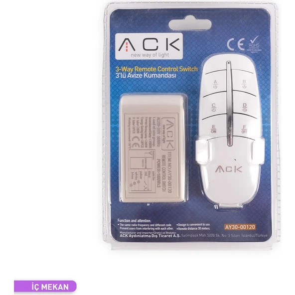 Ack 3'lü Avize Kumandası AY30-00120 ürün görseli 1