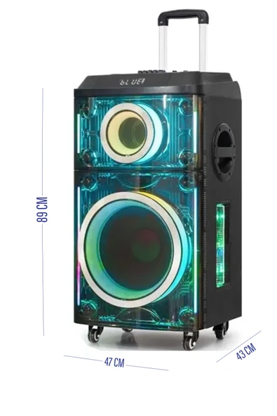EXENAR 12"+1 Tweeter/Equalizer Profosyonel Bluetooth Hoparlör 60000WATTS Speaker Çift Mikrofonlu Derin Bass - Resim 2