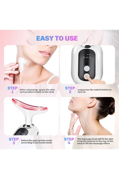 EXENAR Boyun ve Yüz Sıkılaştırıcı Cilt Bakım Cihazı Isıtmalı Masaj   3 Işık Modu  Şarjlı Lifting Cihazı - Resim 8