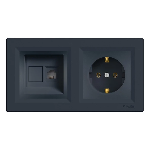 Uzm Light Asfora Antrasit Ikili Set Nümeris RJ11 ve Topraklı Priz ürün görseli 1