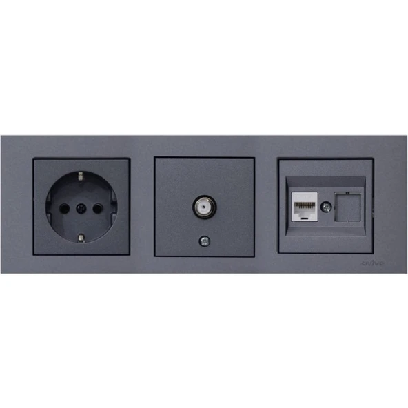 Ovivo Grano Füme 3'lü Set Topraklı Priz, F Konnektör ve Cat5 Data Priz Set ürün görseli
