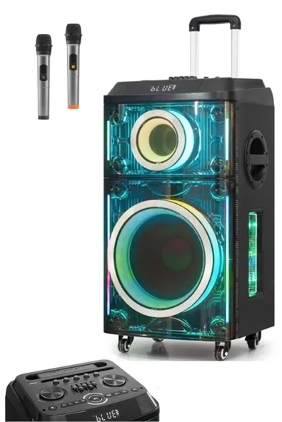 EXENAR 12"+1 Tweeter/Equalizer Profosyonel Bluetooth Hoparlör 60000WATTS Speaker Çift Mikrofonlu Derin Bass - Resim 3