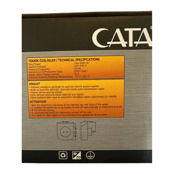 Cata CT-9182 3680W 16 Amper Dijital Zaman Saati (8 Adet) - Resim 3