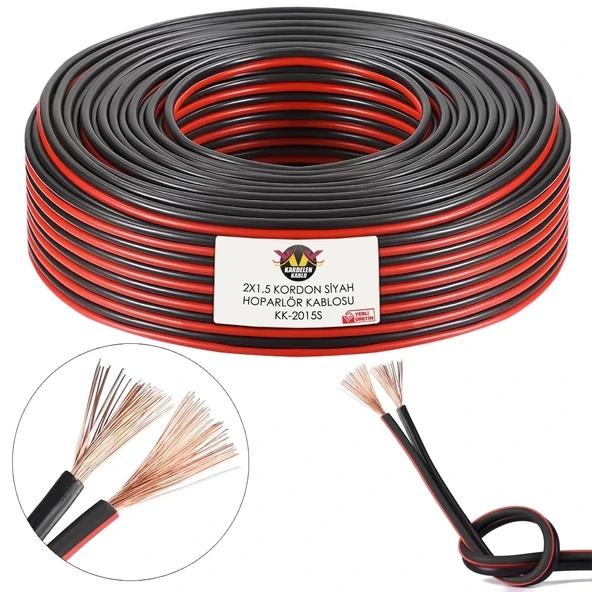 Hoparlör Kablosu Kordon 2x1.5 Zayıf Akım Led Kablosu Siyah 100 Metre ürün görseli