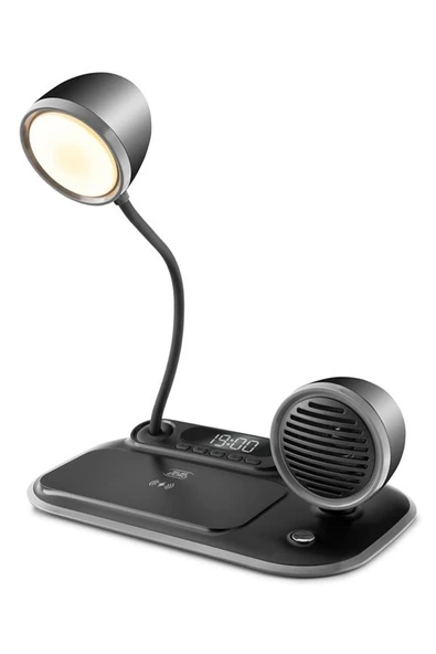 EXENAR Kablosuz Şarj Standı 4in1 Apple Iphone - Android Uyumlu Çok Amaçlı Bluetooth Hoparlör Masa Lambası - Resim 2