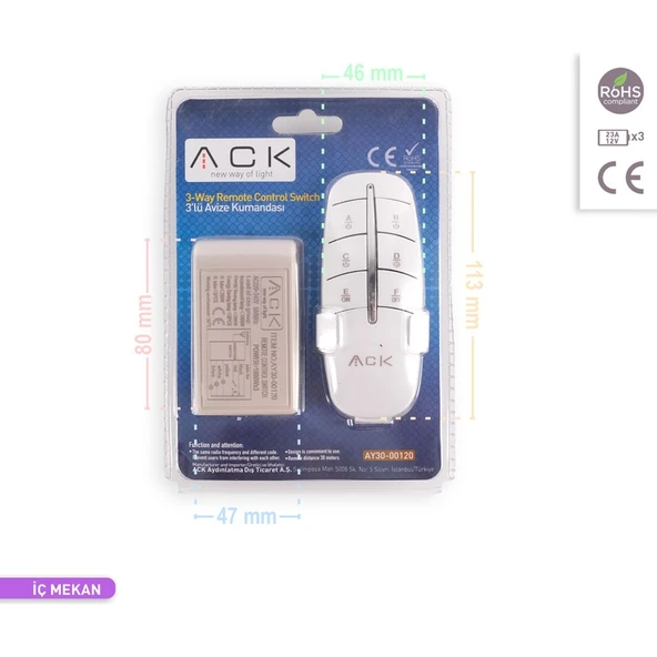 Ack 3'lü Avize Kumandası AY30-00120 - Resim 3