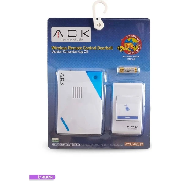 Ack AY30-02019 32 Melodili Uzaktan Kumandalı Kapı Zili ürün görseli