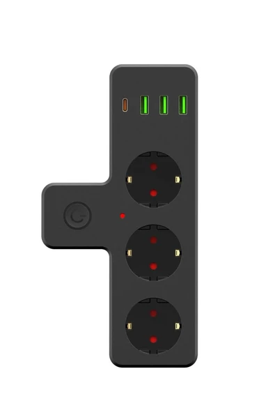 EXENAR USB Type-C Priz Dönüştürücü Şarj Adaptörü Priz-3 USB-1 Type-C Girişli Çoklu Fiş Priz Çoklayıcı 2500W - Resim 4