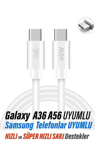 EXENAR Samsung Galaxy A36 - A56 Uyumlu Type-C to Type-C Şarj Kablosu 60W Süper Hızlı Şarj Destekler ürün görseli