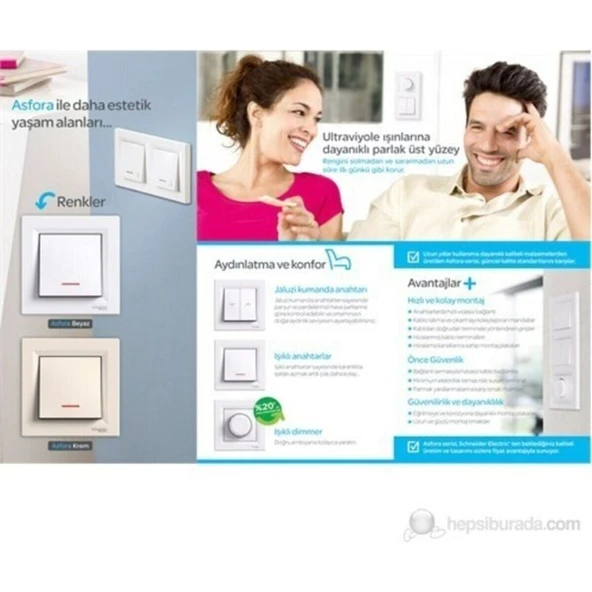 Schneider Asfora Anahtar Beyaz Çerçeveli - Resim 2