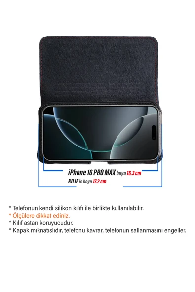EXENAR iPhone 16 PRO MAX Kemer Kılıfı - 16 Plus Bel Kemer Kılıf Kapaklı Çanta - Resim 2