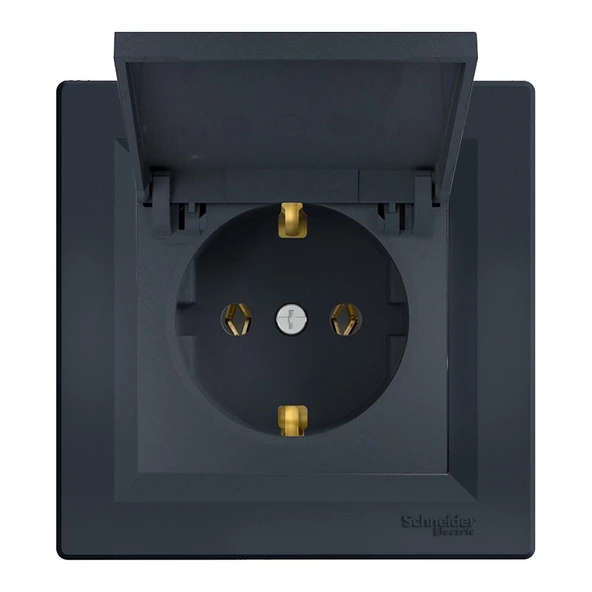 Schneider Electric Schneider Asfora Plus Antrasit Kapaklı Topraklı Priz Çerçeveli - EPH3100171 ürün görseli 1