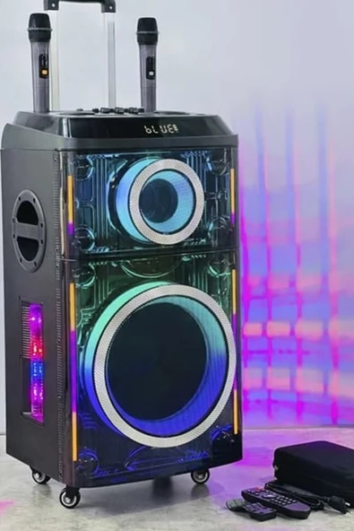 EXENAR 12"+1 Tweeter/Equalizer Profosyonel Bluetooth Hoparlör 60000WATTS Speaker Çift Mikrofonlu Derin Bass - Resim 4