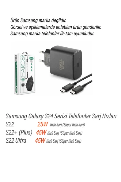 EXENAR Samsung S22 Uyumlu Şarj Cihazı S22 Ultra S22 Plus Şarj Aleti ve Kablosu 45W - Resim 3