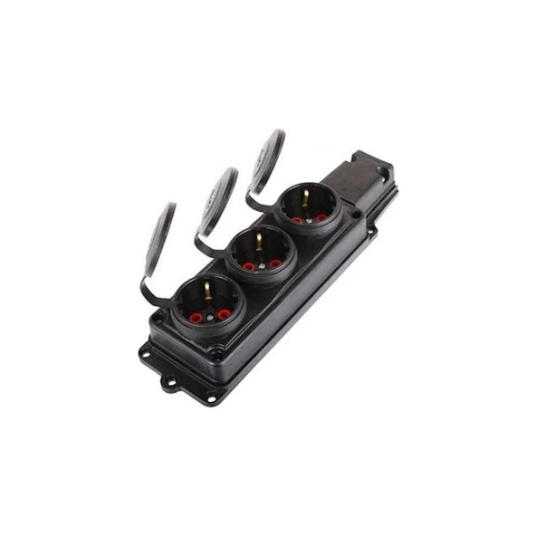 Fetih Priz 3'lü Topraklı Klemensli Kauçuk Grup Priz Monofaze Priz Fetih - Resim 2