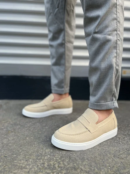 JY180 Estilo X Bağcıksız Süet Erkek Günlük Spor Klasik Ayakkabı SBT - Krem - 2