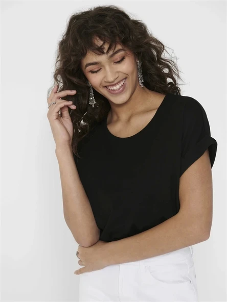 Only 15106662 Genis Yaka Kol Katlamali Kadın Body - Siyah - 1