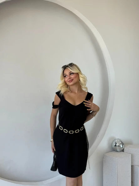 Kadın Askılı Soğuk Omuz Detaylı Modal Elbise - Resim 4