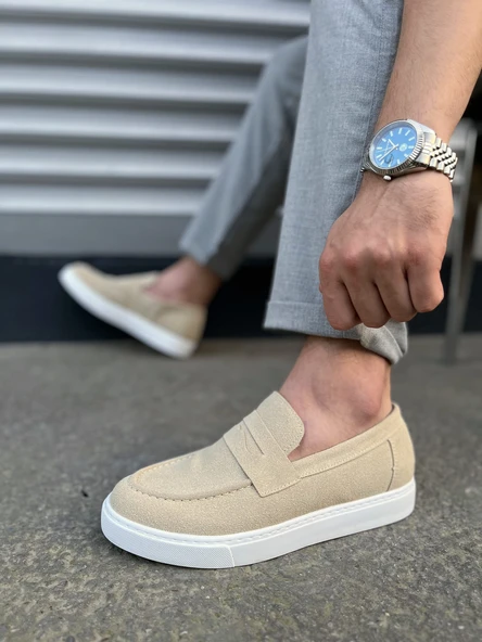 JY180 Estilo X Bağcıksız Süet Erkek Günlük Spor Klasik Ayakkabı SBT - Krem - 3