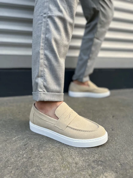 JY180 Estilo X Bağcıksız Süet Erkek Günlük Spor Klasik Ayakkabı SBT - Krem - 1