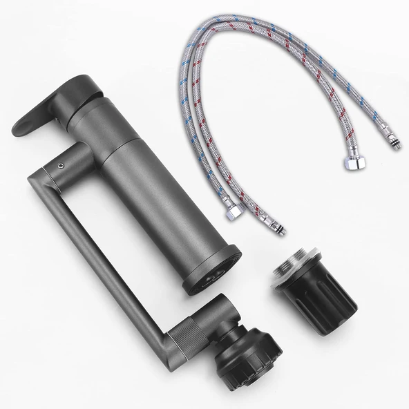 360° Dönebilen Çok Fonksiyonlu Robot Siyah Mutfak ve Banyo Çanak Akrobat Lavabo Bataryası Musluk - Resim 4