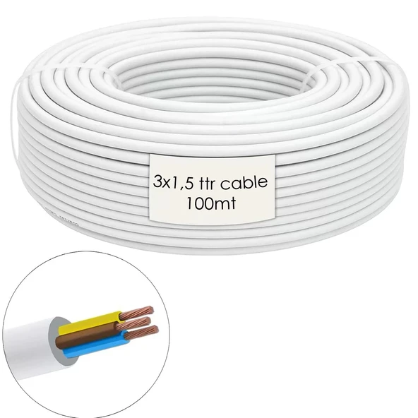 Ttr Elektrik Kablosu 3x1.5 100 Metre Beyaz
