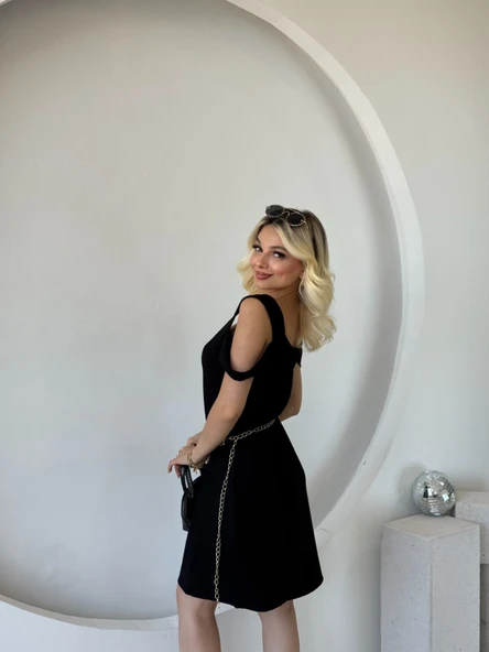 Kadın Askılı Soğuk Omuz Detaylı Modal Elbise - Resim 7