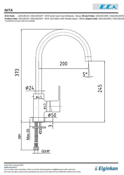 Eca Nita Esnek Uçlu Eviye Bataryası Siyah 102118109 - 2