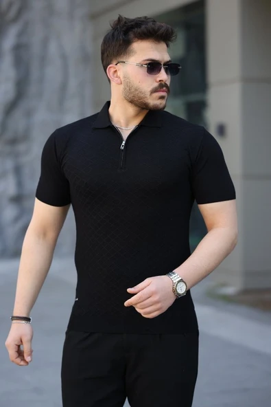 Erkek Viskon Kumaş Polo Yaka Desenli Tişört - Resim 2