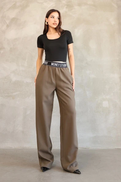 Beli Lastikli Palazzo Pantolon 6138-Haki - Resim 4