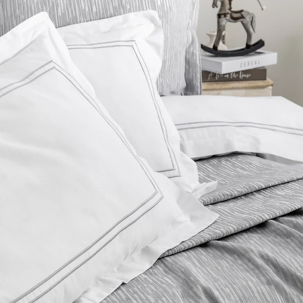 Schafer Home Pavia Şönil Yatak Örtüsü Nevresim Seti 7 Parça-Gri - 6