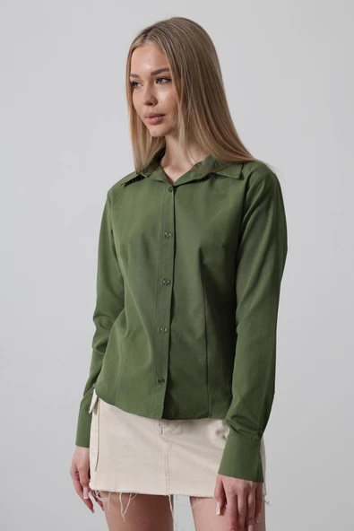 Basic Gömlek - Koyu Haki - Resim 3