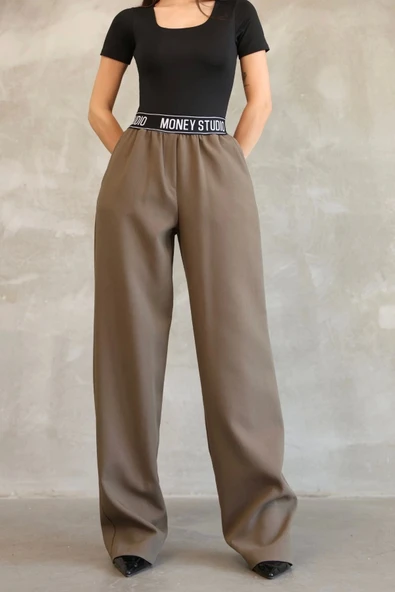 Beli Lastikli Palazzo Pantolon 6138-Haki - Resim 5