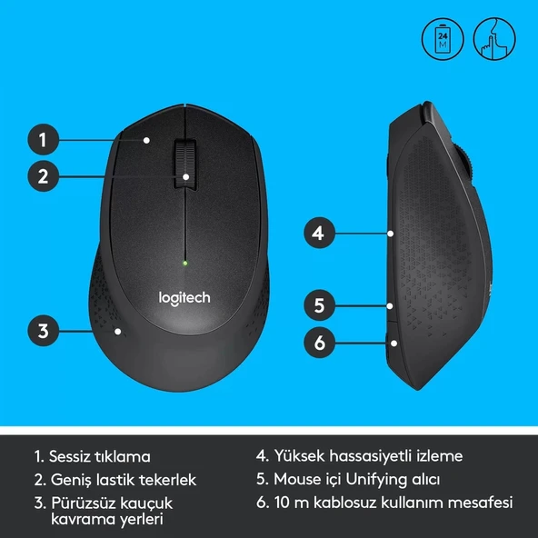 Logıtech M330 Kablosuz Sessiz Usb Optik Mouse Siyah 910-004909 - 3