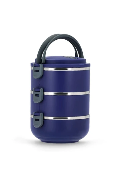 Penguen kulplu çelik sefer tası - yemek termosu saklama kabı 3 katlı lacivert - Resim 3