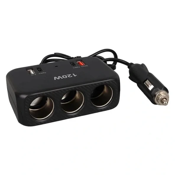 Olesson 1656 12-24v Çift Usb + Çift Type-c 120w 80cm Kablolu 3'lü Araç Çakmak Çoklayıcı - 2