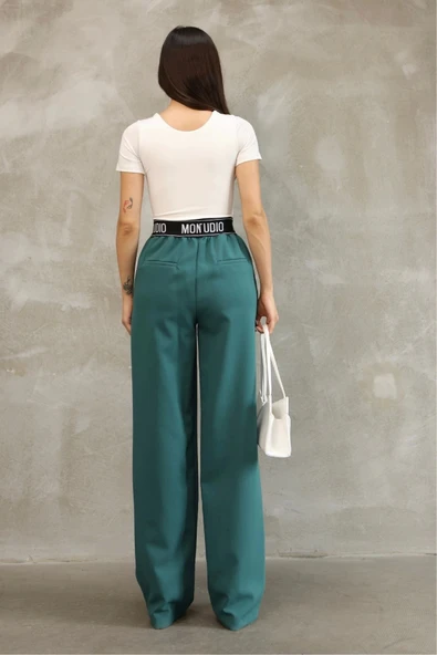 Beli Lastikli Palazzo Pantolon 6138-Petrol Yeşili - 7