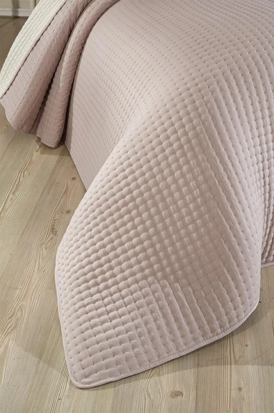 Elisa Dolgulu Çift Taraflı Tek Kişilik 180x240 Cm Yatak Örtüsü Pudra - Resim 2