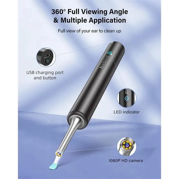 Bebırd T5 3mp Kamera 3.5mm Lens Şarjlı Wıfı Görüntülü Kulak Temizleyici Siyah Renk - 3
